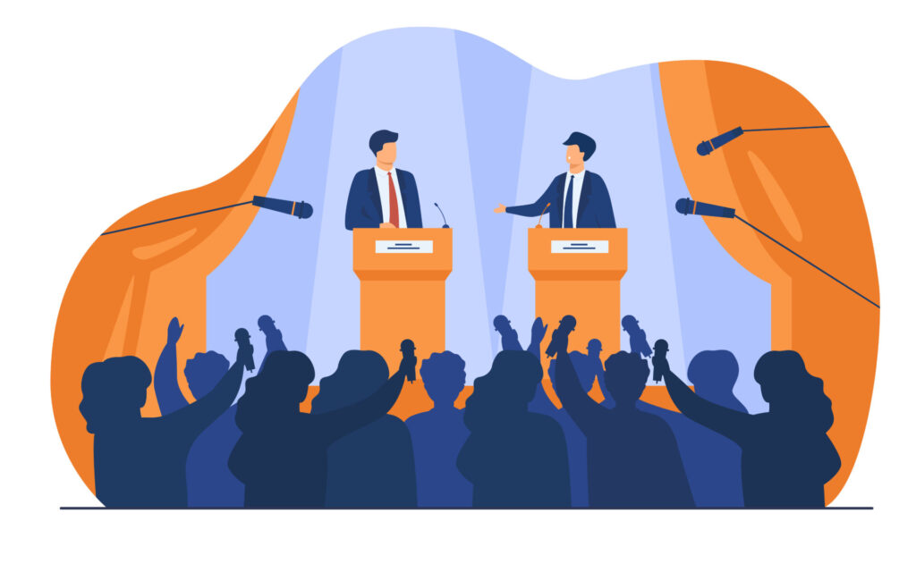 Politicians talking or having debates in front of audience