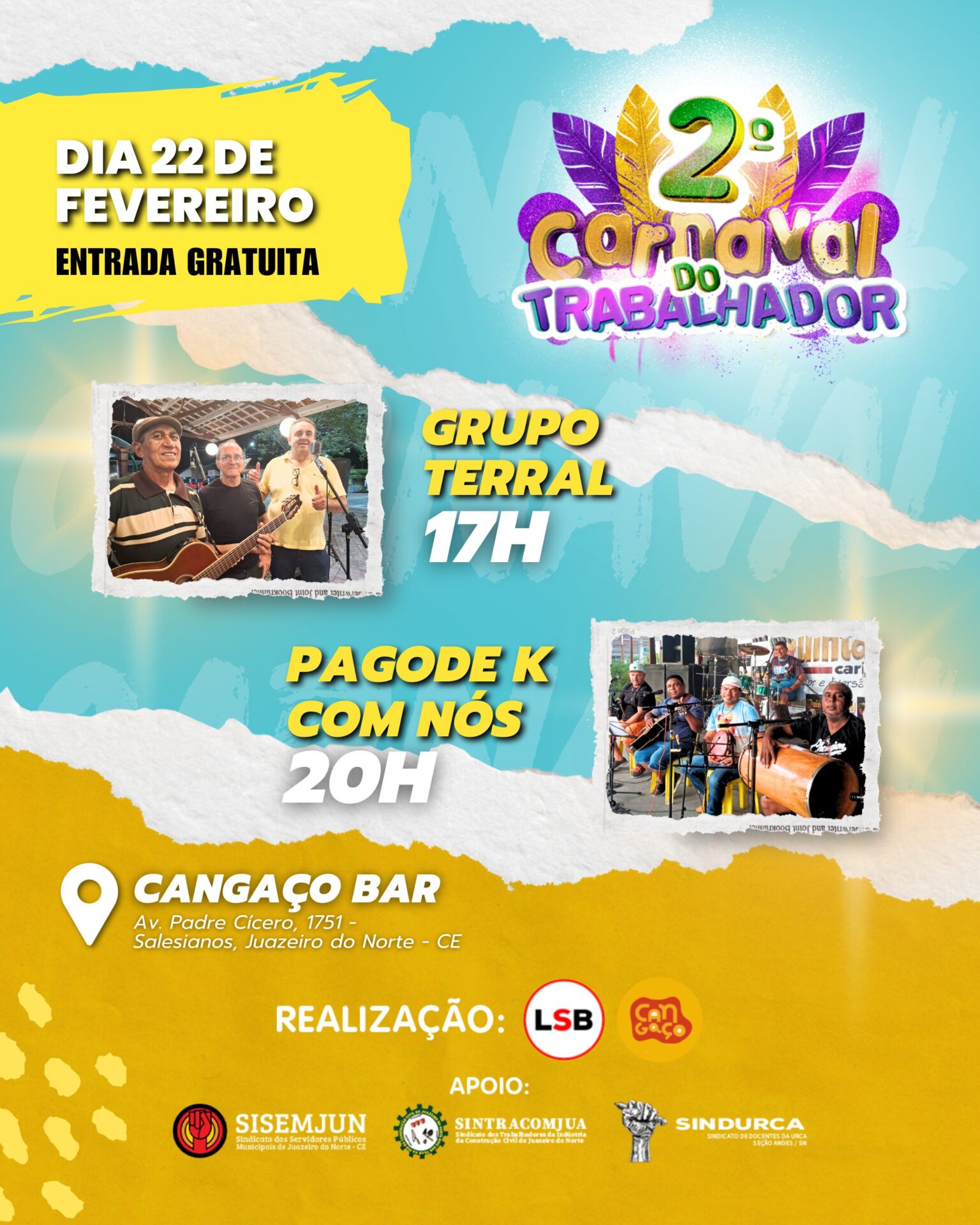 2º Carnaval do Trabalhador agita Juazeiro do Norte neste sábado (22)