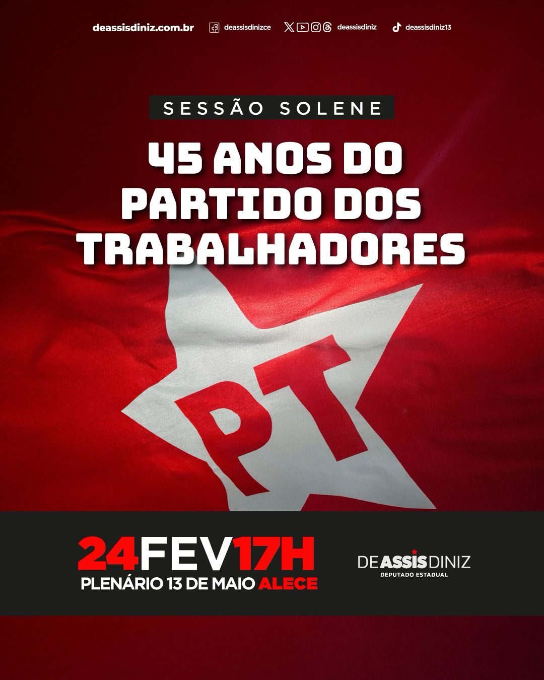 Sessão solene homenageia os 45 anos do PT na Assembleia Legislativa, nesta segunda 1 Sessão solene homenageia os 45 anos do PT na Assembleia Legislativa, nesta segunda
