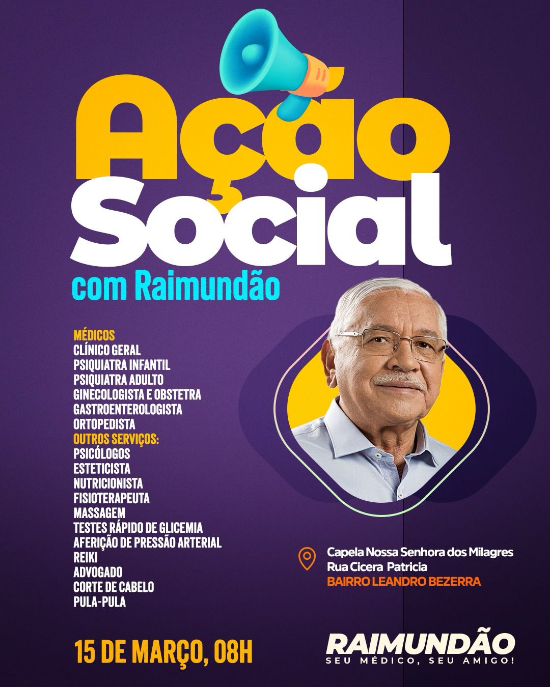 Dr. Raimundo fará ação social no próximo sabado no bairro Leandro Bezerra