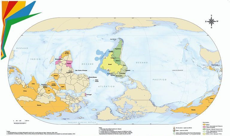 IBGE lança mapa com Brasil no centro e Sul no topo 1 IBGE lança mapa com Brasil no centro e Sul no topo