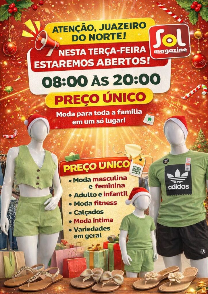 Campanha da Sol Magazine com moda para toda a família e preço único.