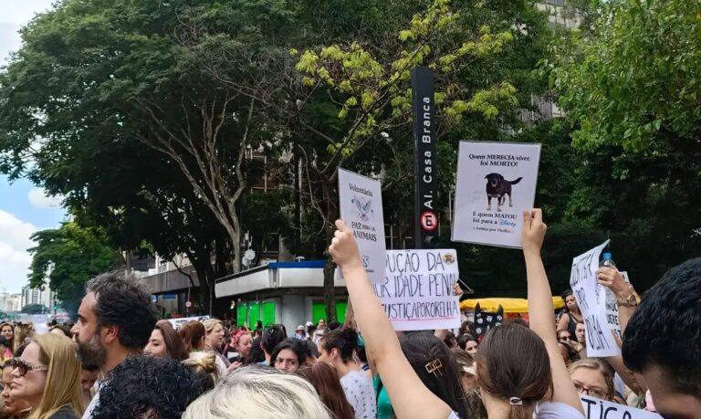 Centenas de pessoas vão à Avenida Paulista e pedem justiça pela morte do cão Orelha