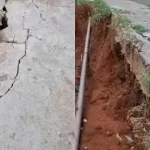 Calçada do Parque das Timbaúbas cede após chuvas em Juazeiro do Norte e moradores alertam risco de acidente
