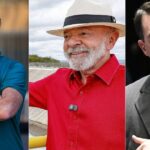 Montagem com Jair Bolsonaro, Lula e Flávio Bolsonaro