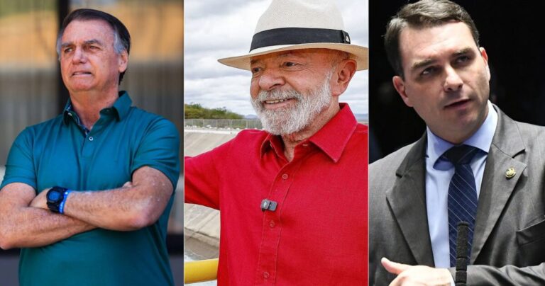 Datafolha mostra Lula oito pontos à frente de Flávio Bolsonaro 7 Montagem com Jair Bolsonaro, Lula e Flávio Bolsonaro