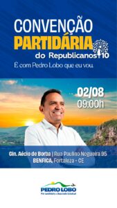 Republicanos faz convenção dia 2 com participação de Pedro Lobo