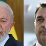 Montagem com Luiz Inácio Lula da Silva e Flávio Bolsonaro