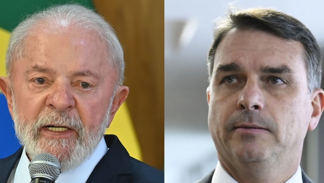 Montagem com Luiz Inácio Lula da Silva e Flávio Bolsonaro