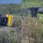Ônibus tombado em rodovia no Ceará após acidente com romeiros