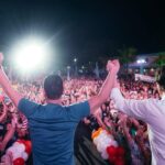 Yury do Paredão e Camilo Santana em ato de campanha em Juazeiro do Norte