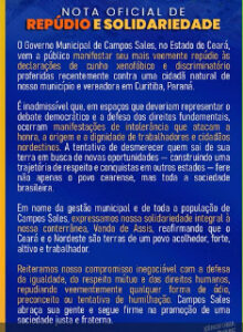 Governo Municipal de Campos Sales emite Nota de Repúdio: Caso de xenofobia contra veteadora campossalenses, no Paraná