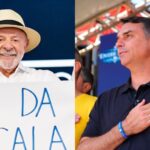 Lula e Flávio Bolsonaro em montagem editorial sobre pesquisa presidencial