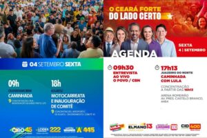 Elmano no Cariri e Ciro no Sertão Central marcam as agendas de campanha desta sexta-feira, 4