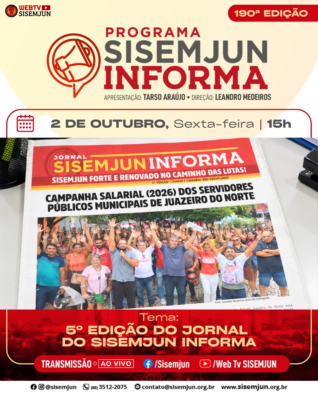 Sisemjun Informa desta sexta, 2, vai debater eleições 2026 e pautas da luta dos servidores de Juazeiro do Norte 1 WhatsApp Image 2026 10 01 at 10.59.33