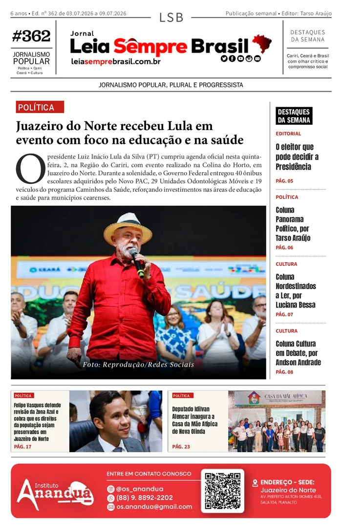 Capa de Jornal Leia Sempre Brasil – Ed. n.º 362