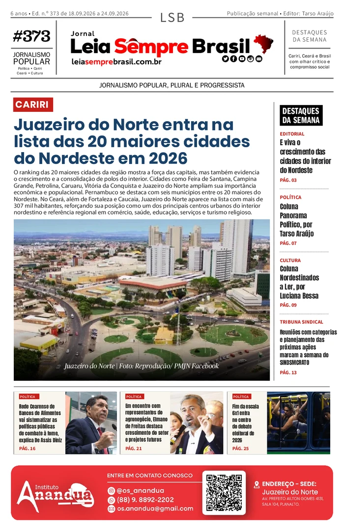 Capa da Jornal Leia Sempre Brasil – Ed. n.º 373
